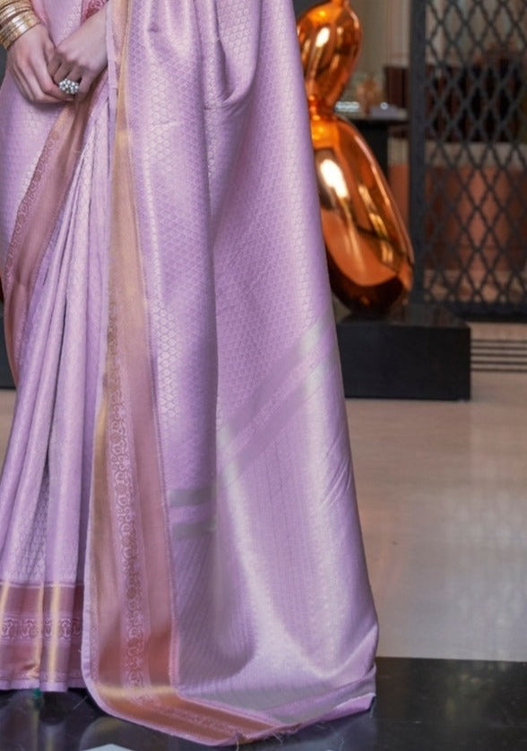 Soft Banarasi Silk Purple Handloom Saree pallu design