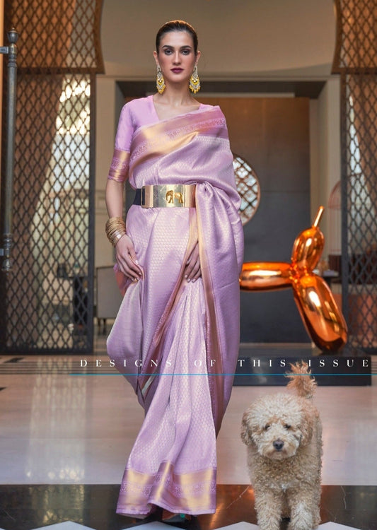 Woman in Soft Banarasi Silk Purple Handloom Saree
