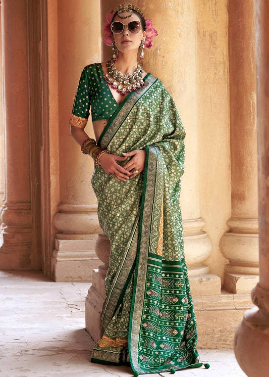 Emerald Green Designer Patola Silk Saree
