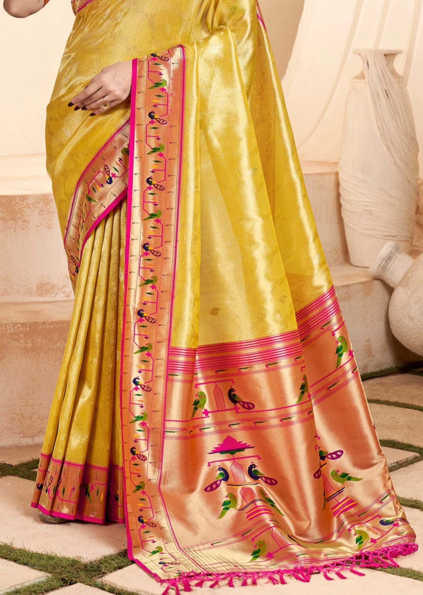 Traditional look pure paithani tissue silk handloom sarees online usa shopping price for wedding.