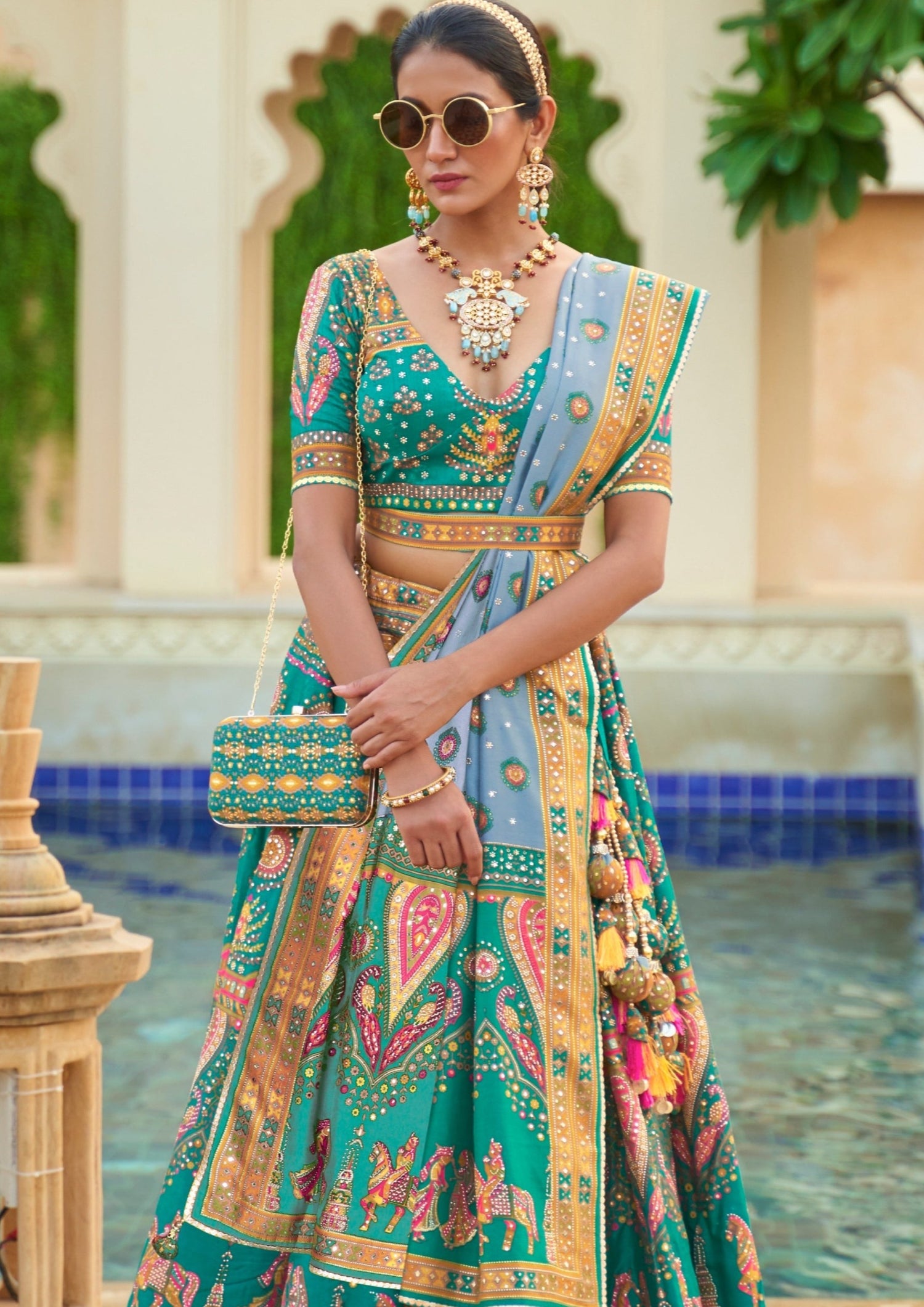 Turquoise Wedding Wear Heavy Embroidered Banarasi Silk Lehenga Choli