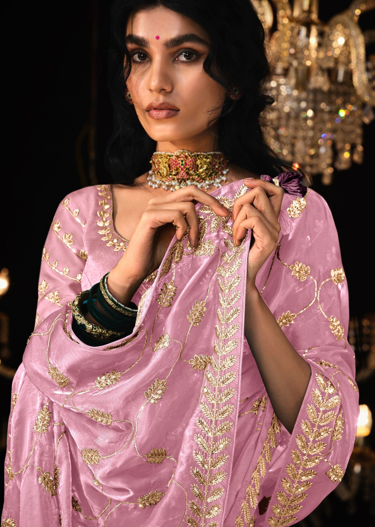 Usa pure organza silk pastel pink saree online designs price.