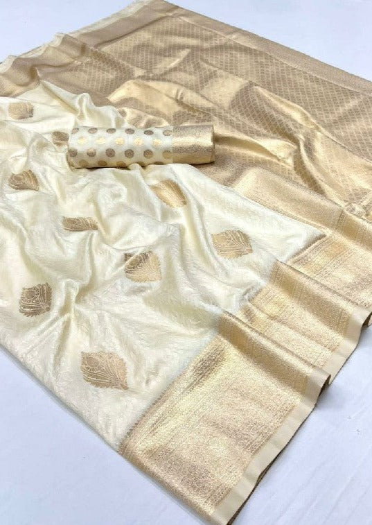 White handloom weaving silk saree golden border online.