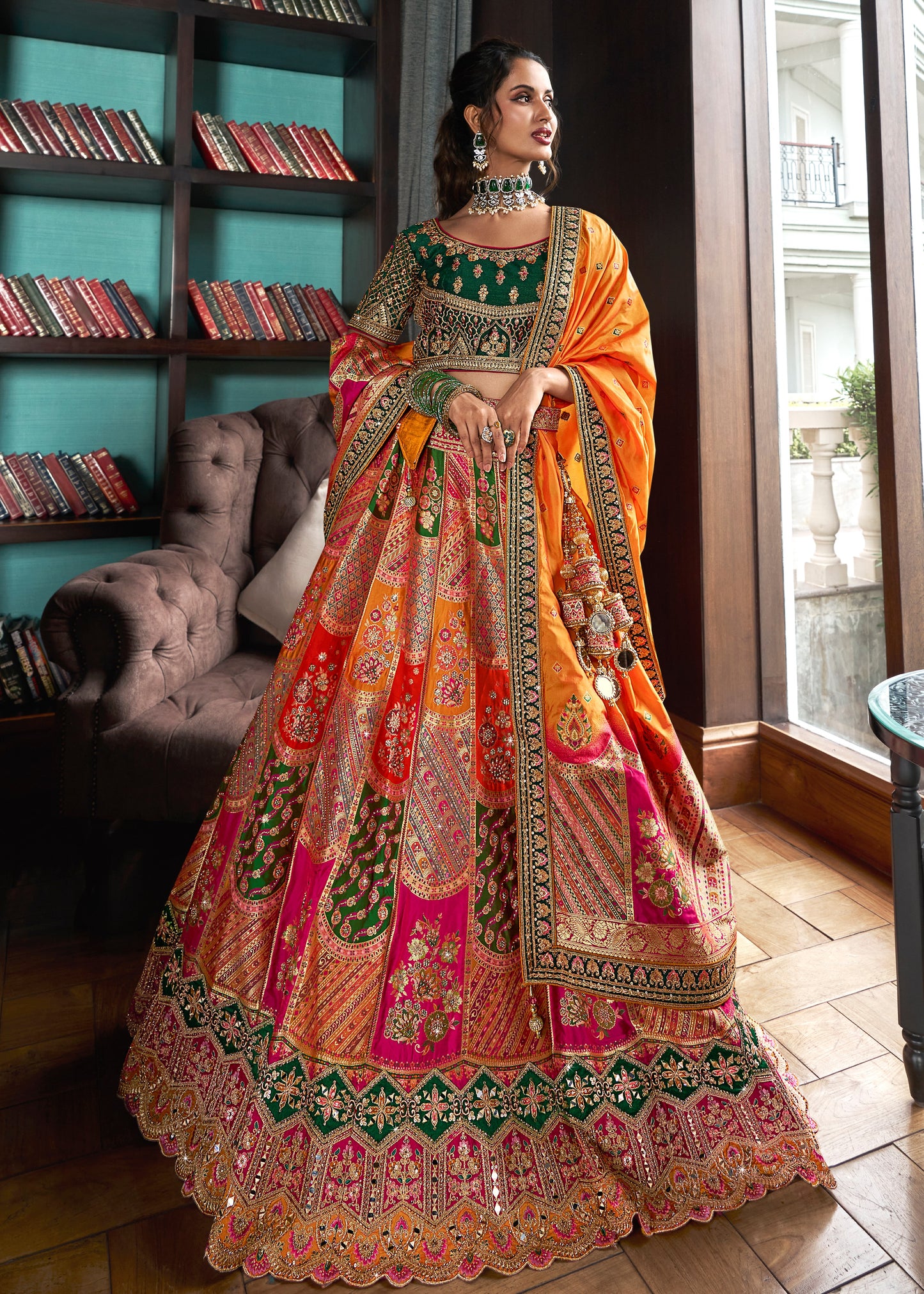 Yellow Multicolor Banarasi Silk Unstitched Lehenga Choli