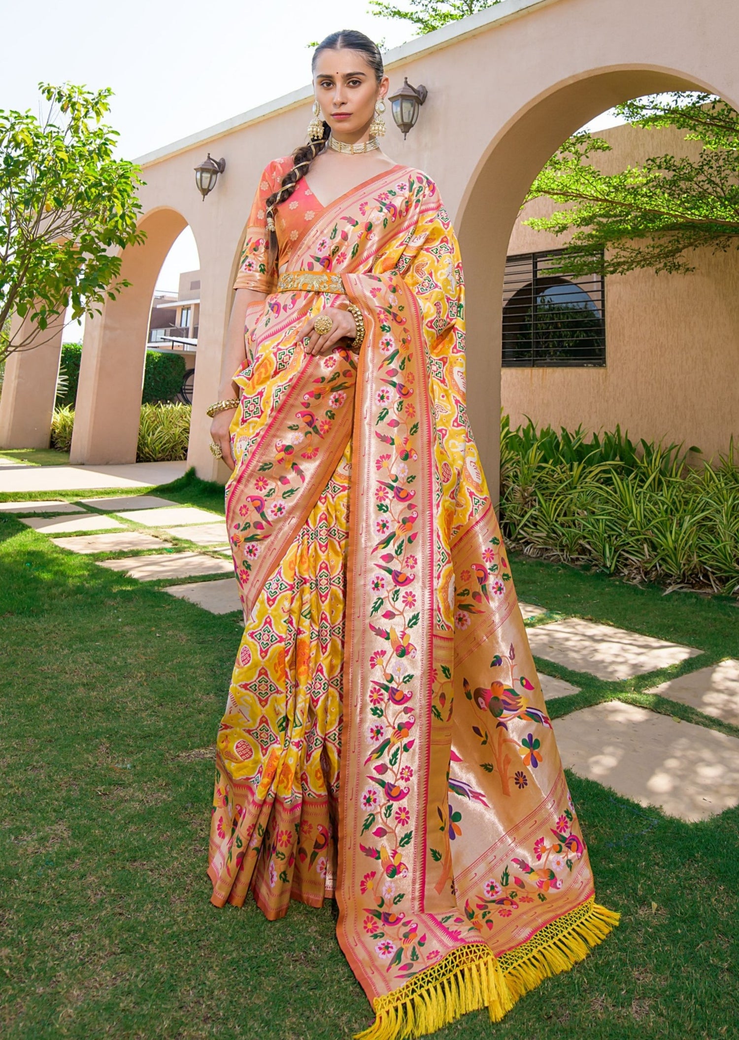 Yellow patola silk handloom saree usa online shopping with price.
