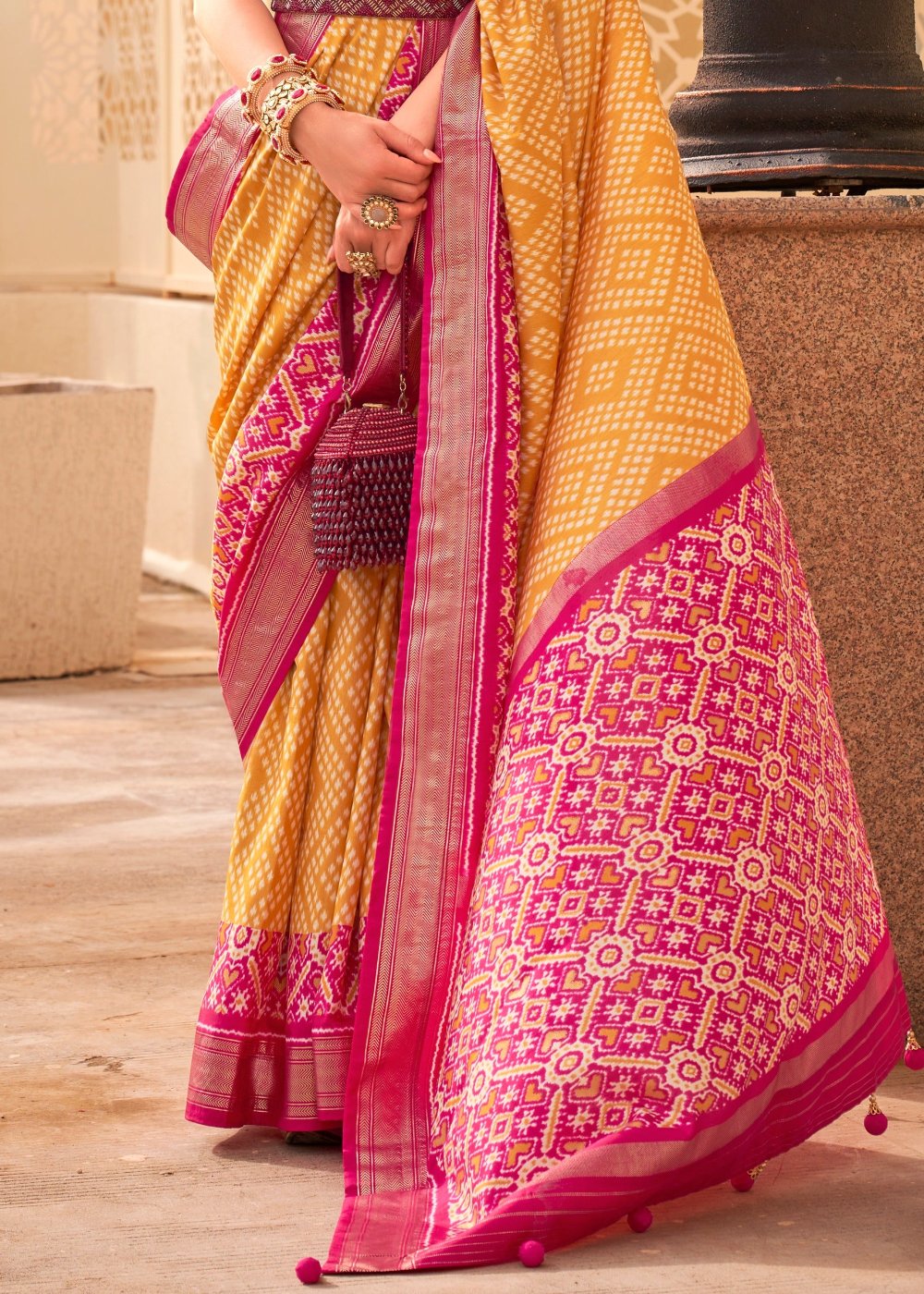 Yellow patola silk saree usa online shopping.