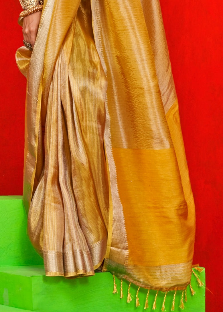 Yellow tissue silk handloom saree online shopping designs at best price.