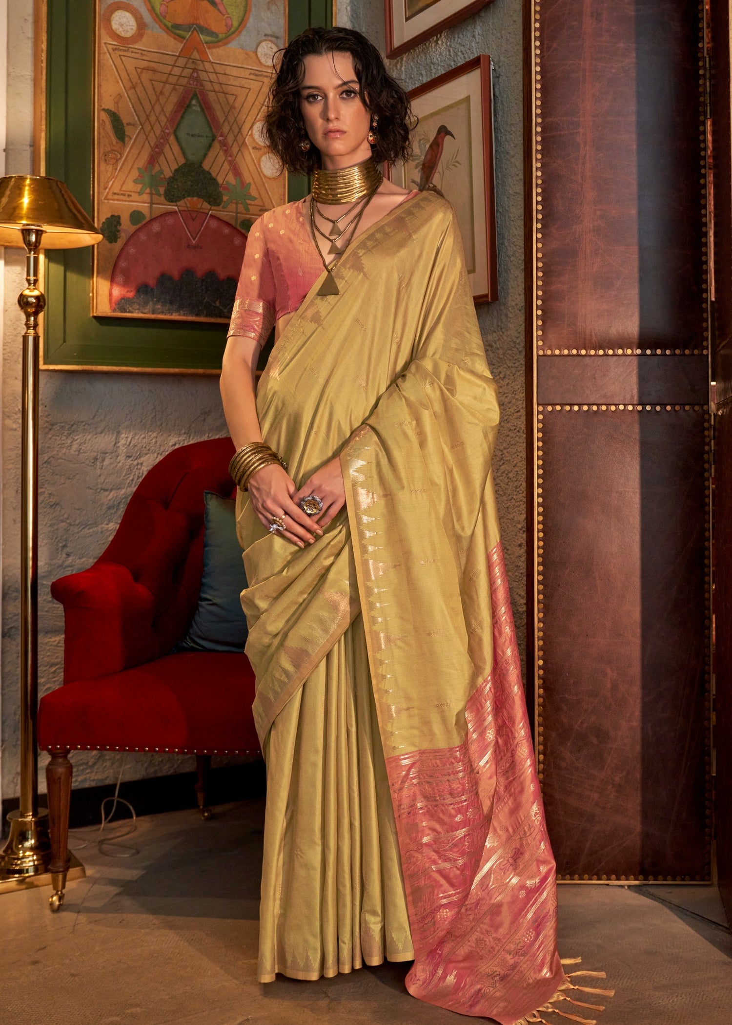 Shop yellow tussar silk saree online india usa with price.