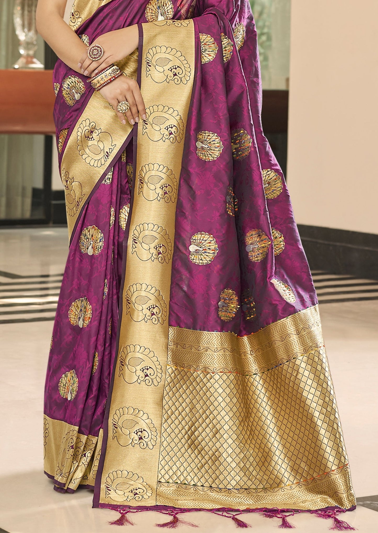 Zari Banarasi Silk Magenta Pink Saree