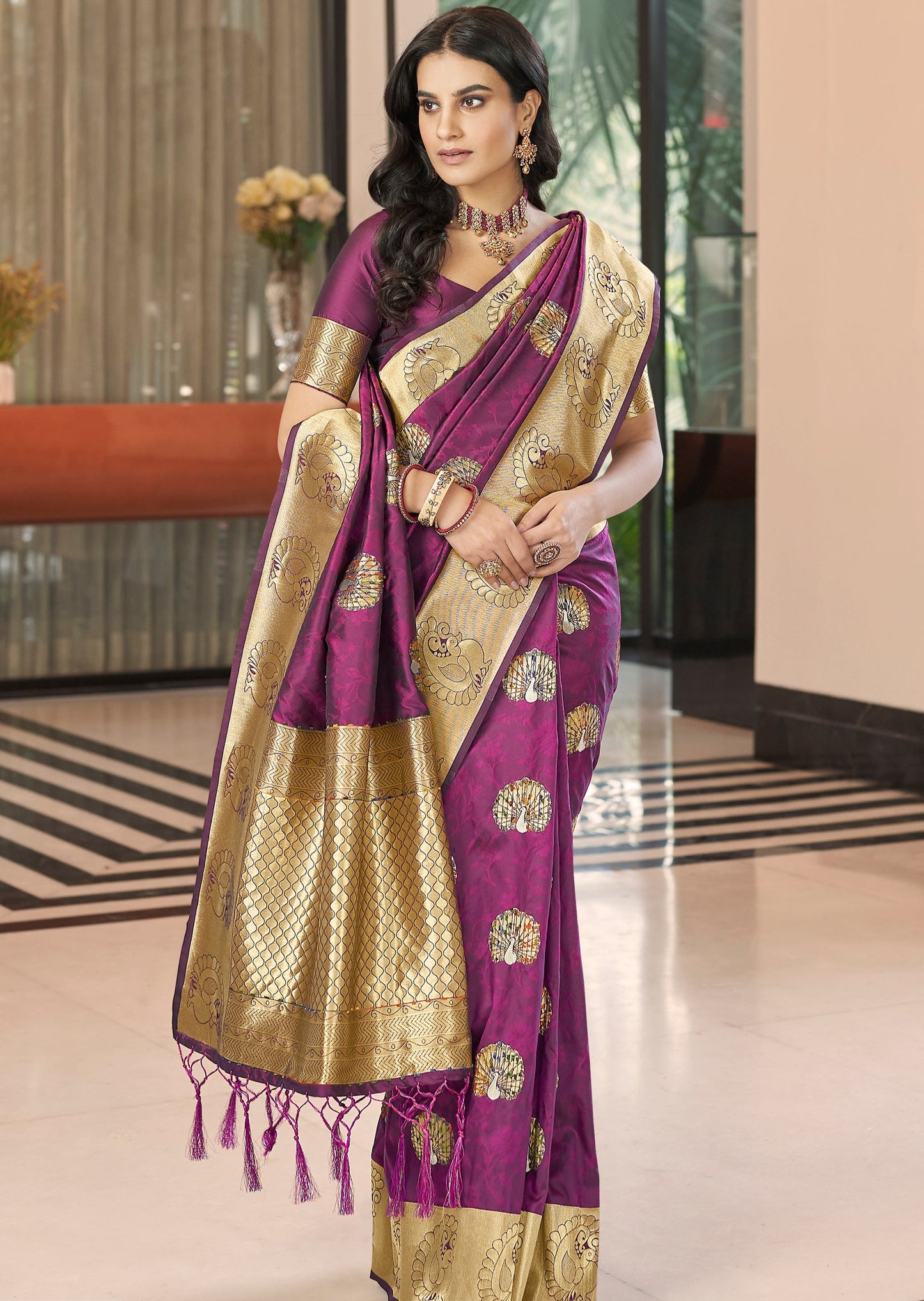 Zari Banarasi Silk Magenta Pink Saree