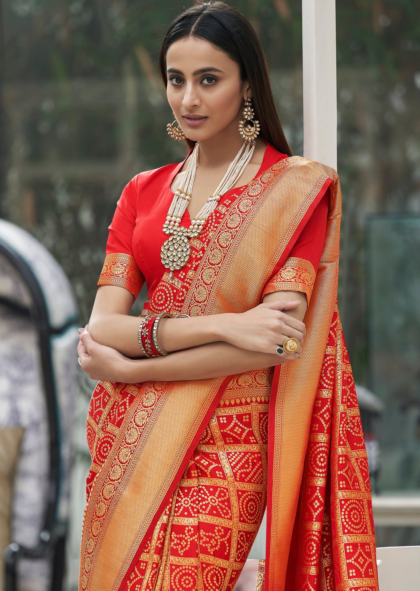 Bandhej Banarasi Handloom Silk Red Saree