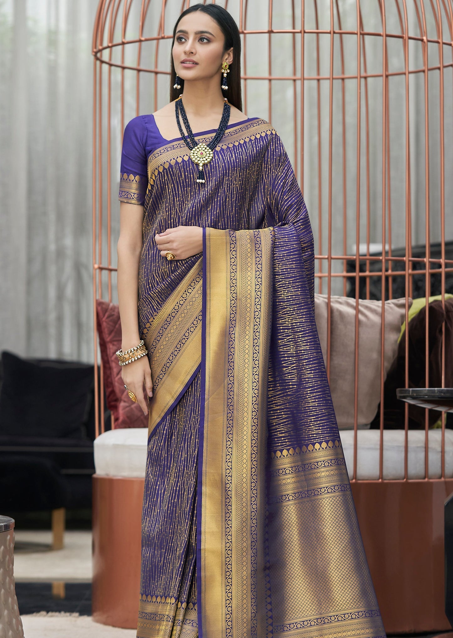 Kamalam: Pure Katan Silk Banarasi Handloom Purple Saree