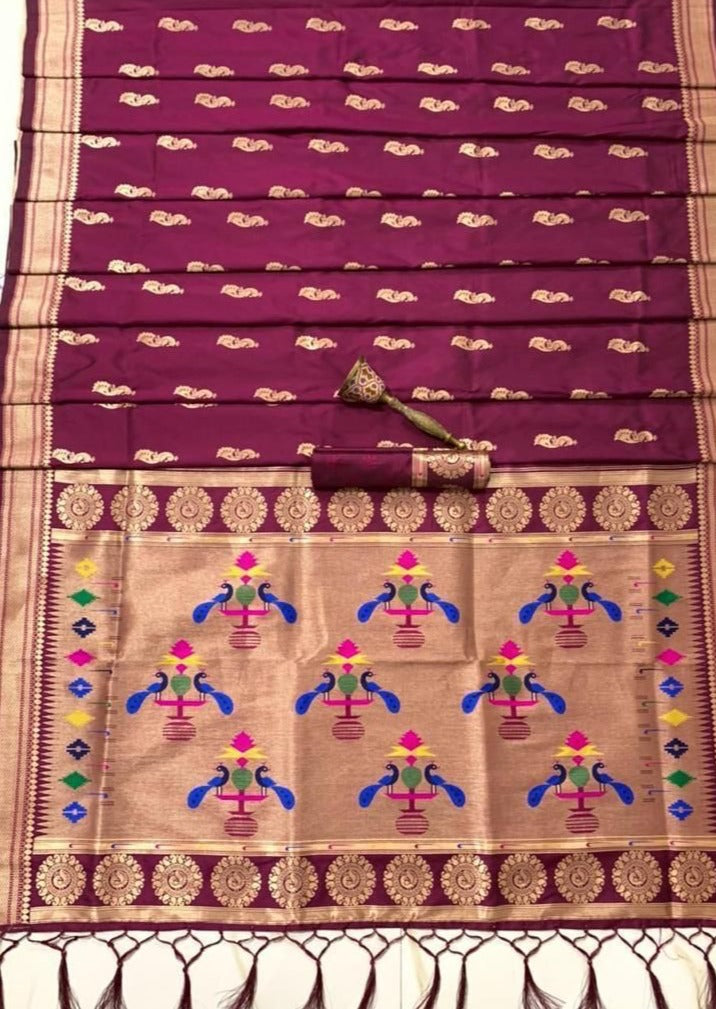Pure Paithani Silk Handloom Saree with Peacock Pallu