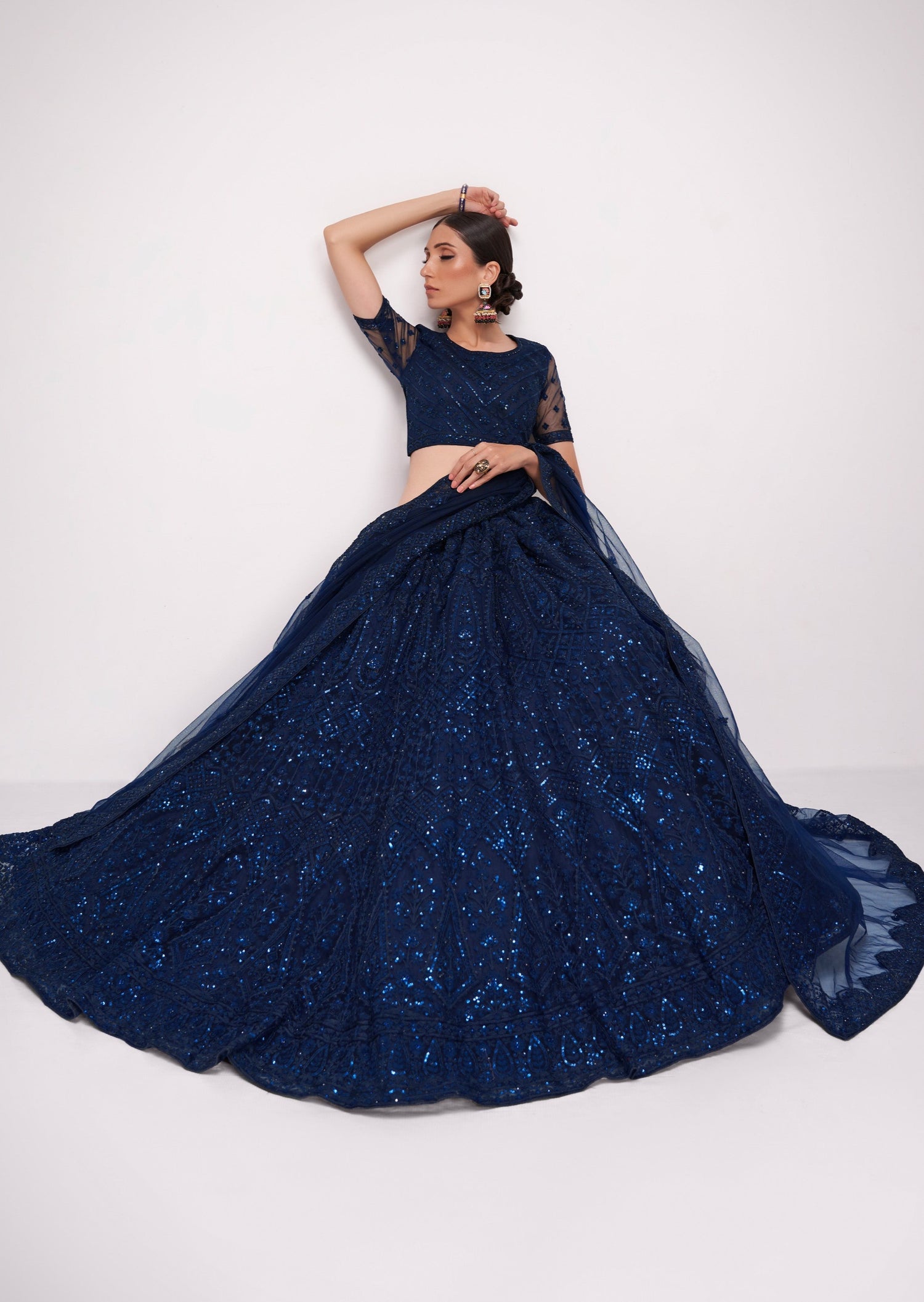 Blue net designer lehenga