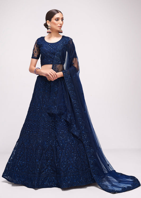 Royal Blue Net Lehenga
