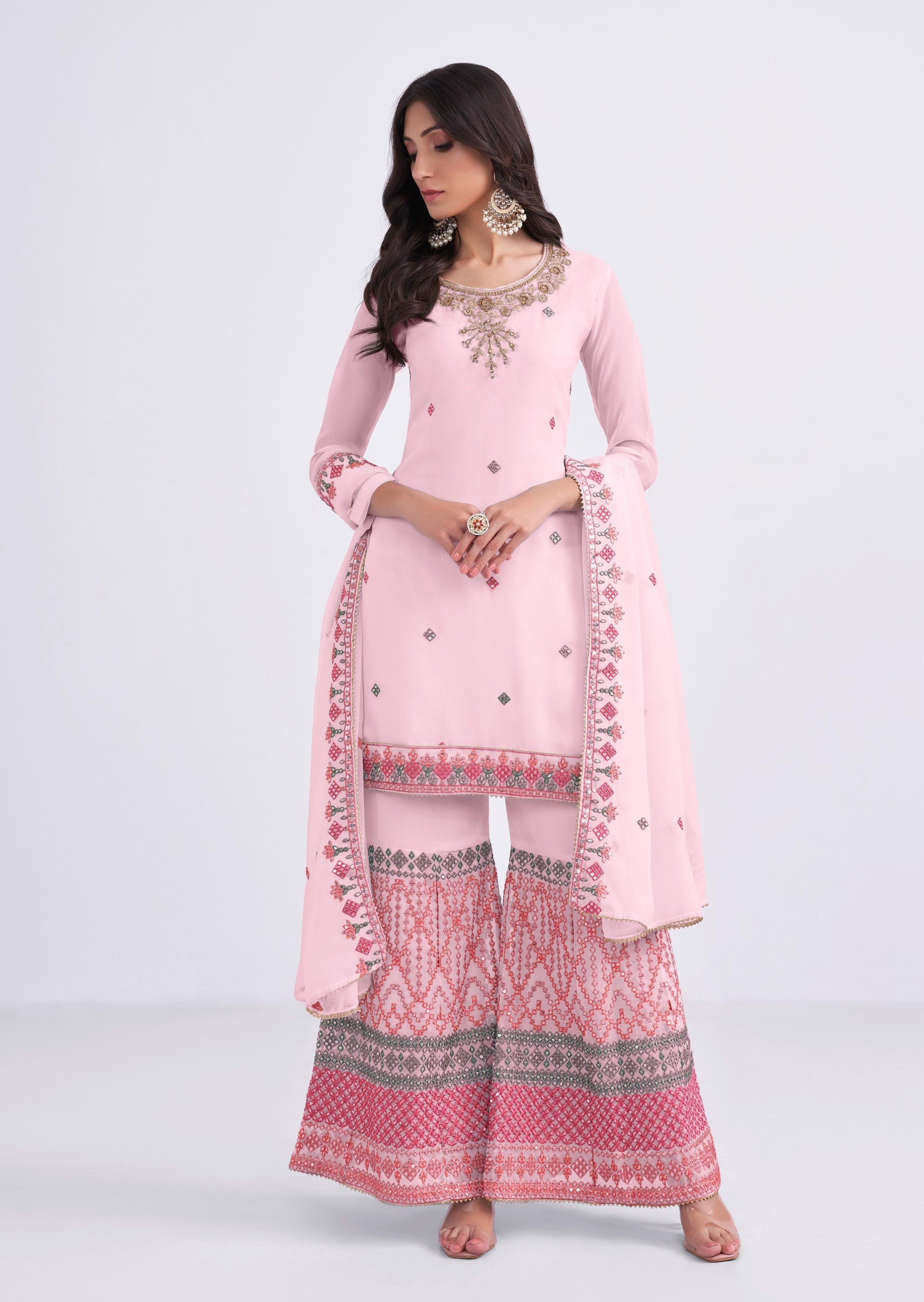 Rani Pink Real Georgette Sharara Suit