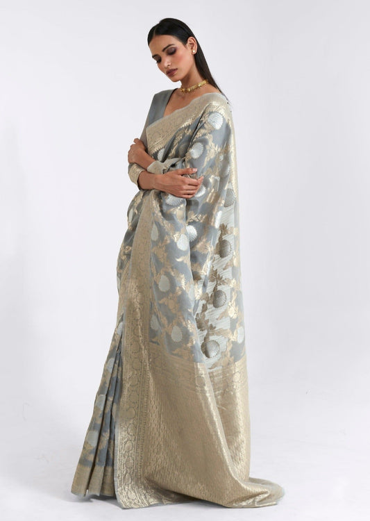 Pure handloom linen silk grey saree online shopping price.