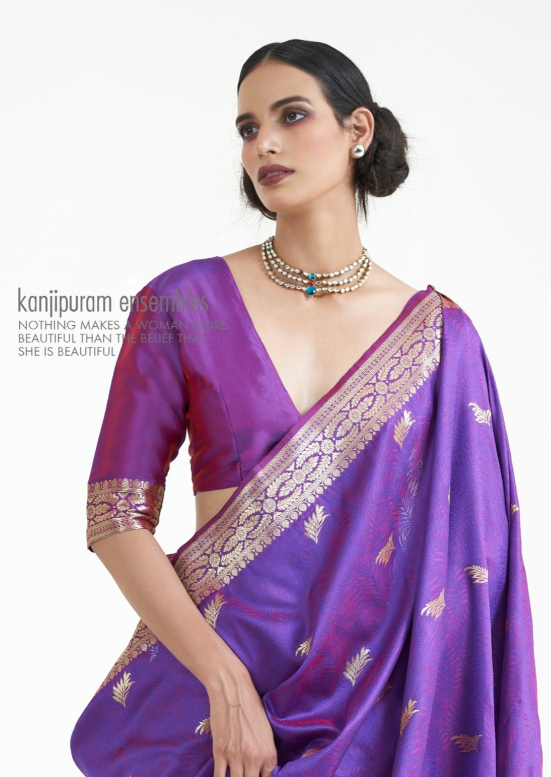 Pure Silk Violet Banarasi Saree