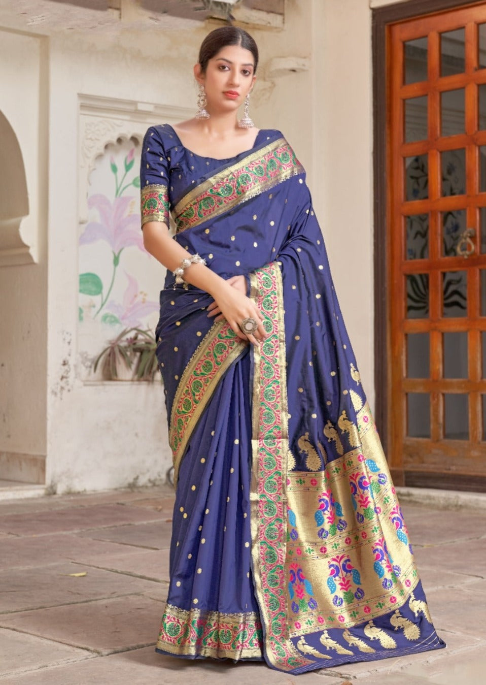 Pure Paithani Silk Royal Blue Handloom Saree