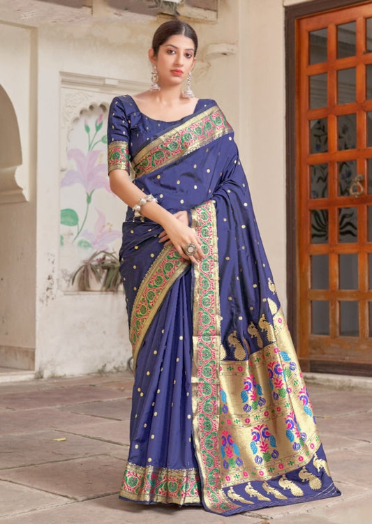 Pure Paithani Silk Royal Blue Handloom Saree