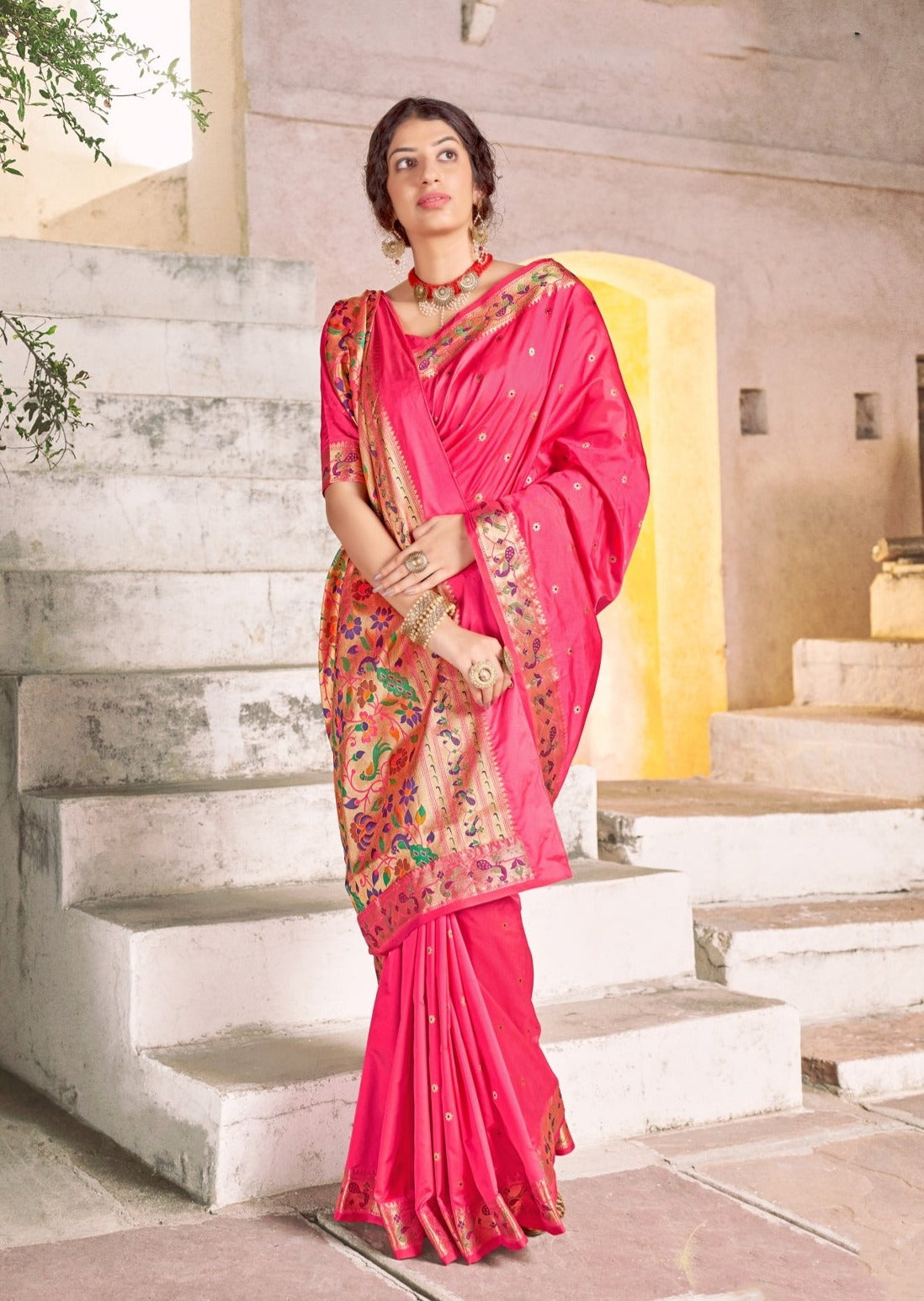 Shrisha Paithani Silk Rose Pink Saree