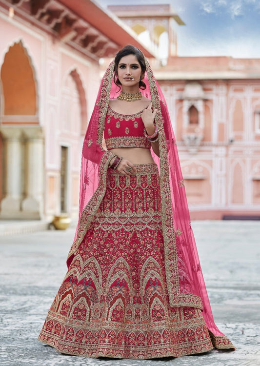 Peacock Design Red Bridal Lehenga Choli Set