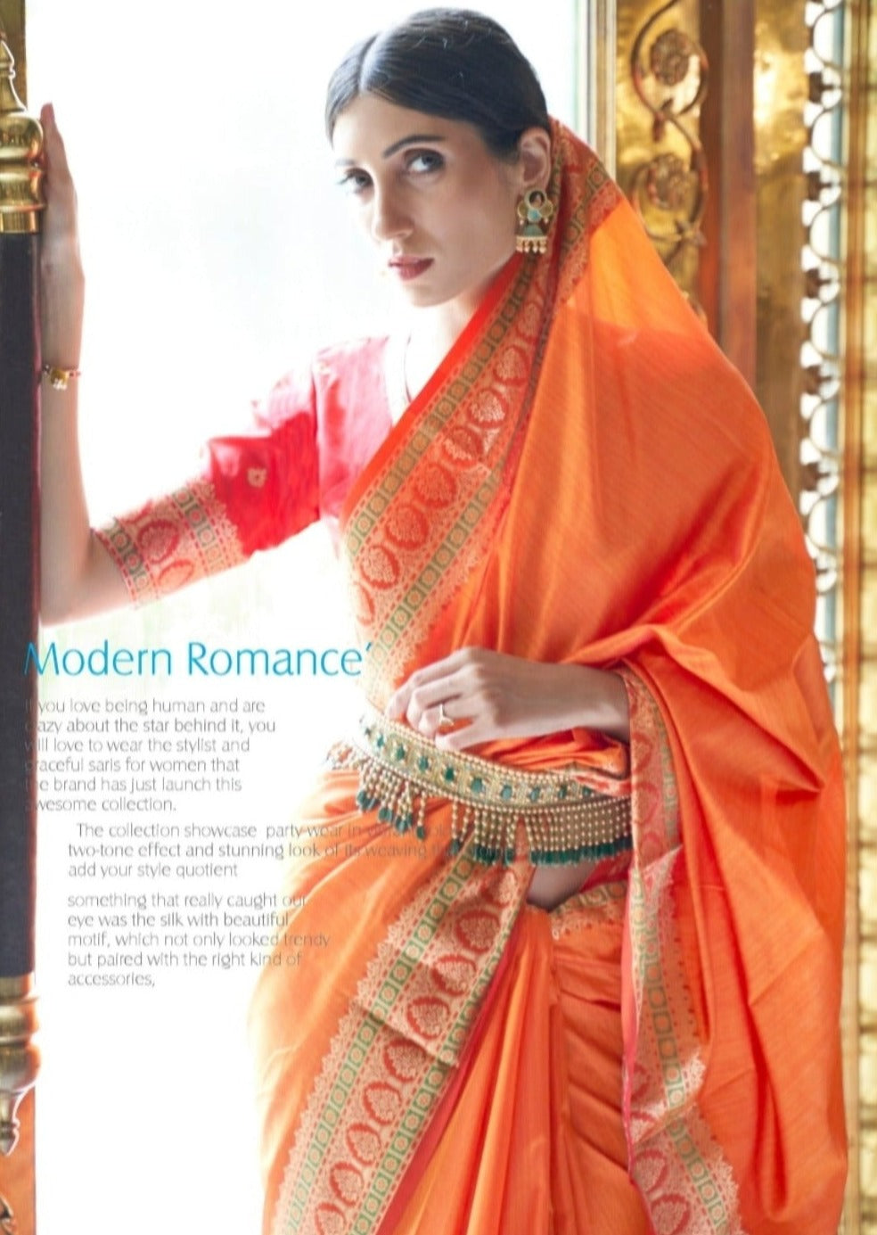 Pure Banarasi Tussar Silk Saffron Orange Handloom Saree