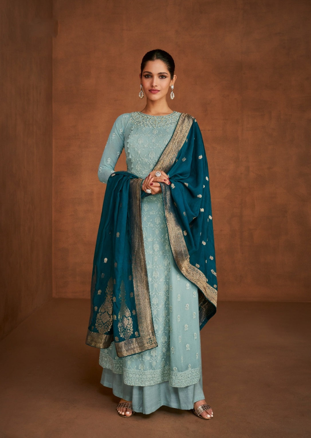 Ramani Georgette Stitched Sky Blue Suit