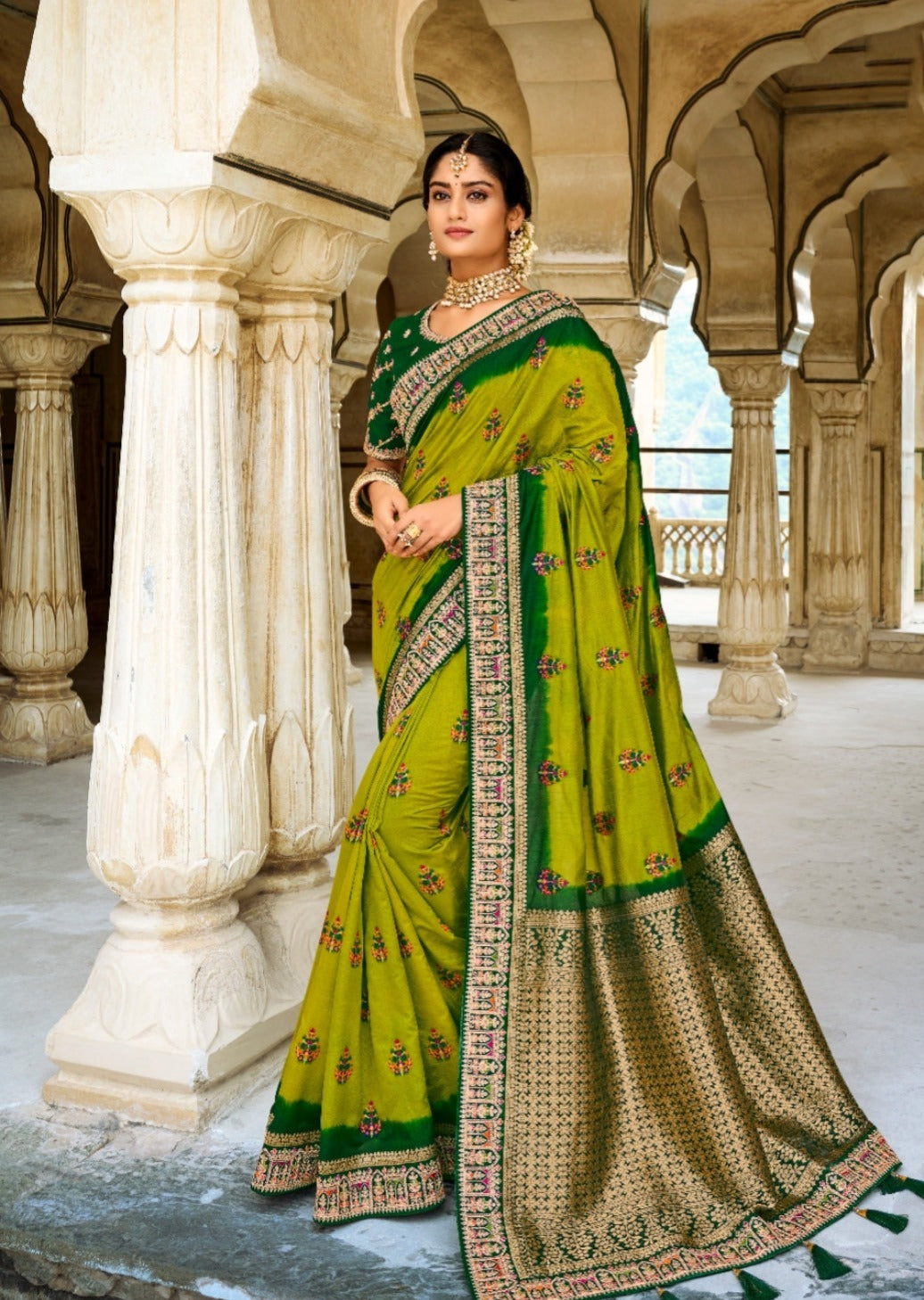 Banarasi Patola Silk Bridal Saree (Green)