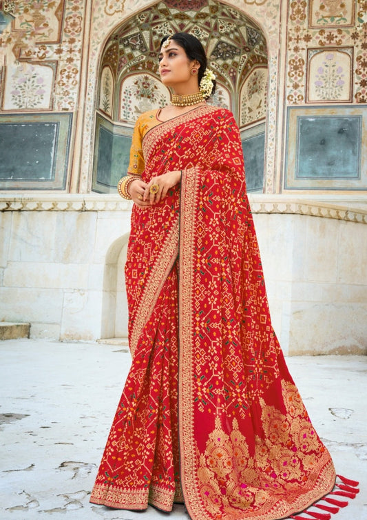 Banarasi Patola Silk Scarlet Red Saree