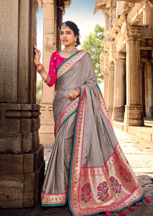Grey Paithani saree
