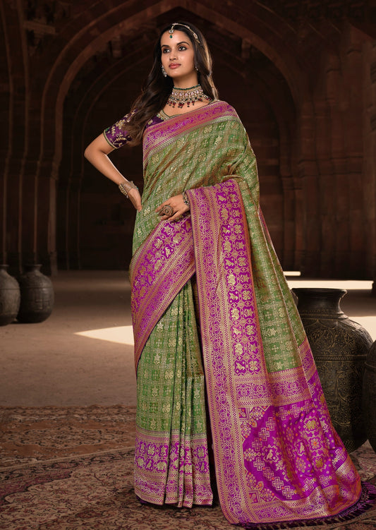 Mehendi Green Zari Woven Banarasi Patola Silk Bridal Saree
