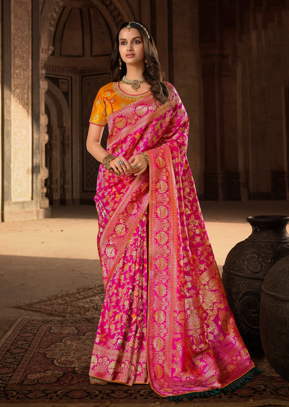 Rani Pink Banarasi Patola Silk Saree