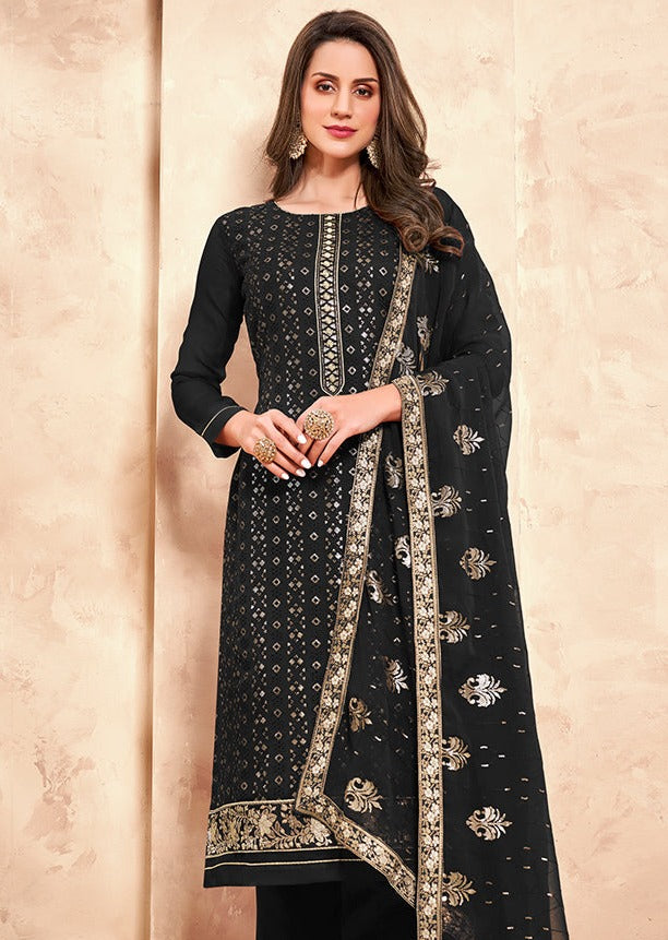 Georgette UnStitched Black Suit