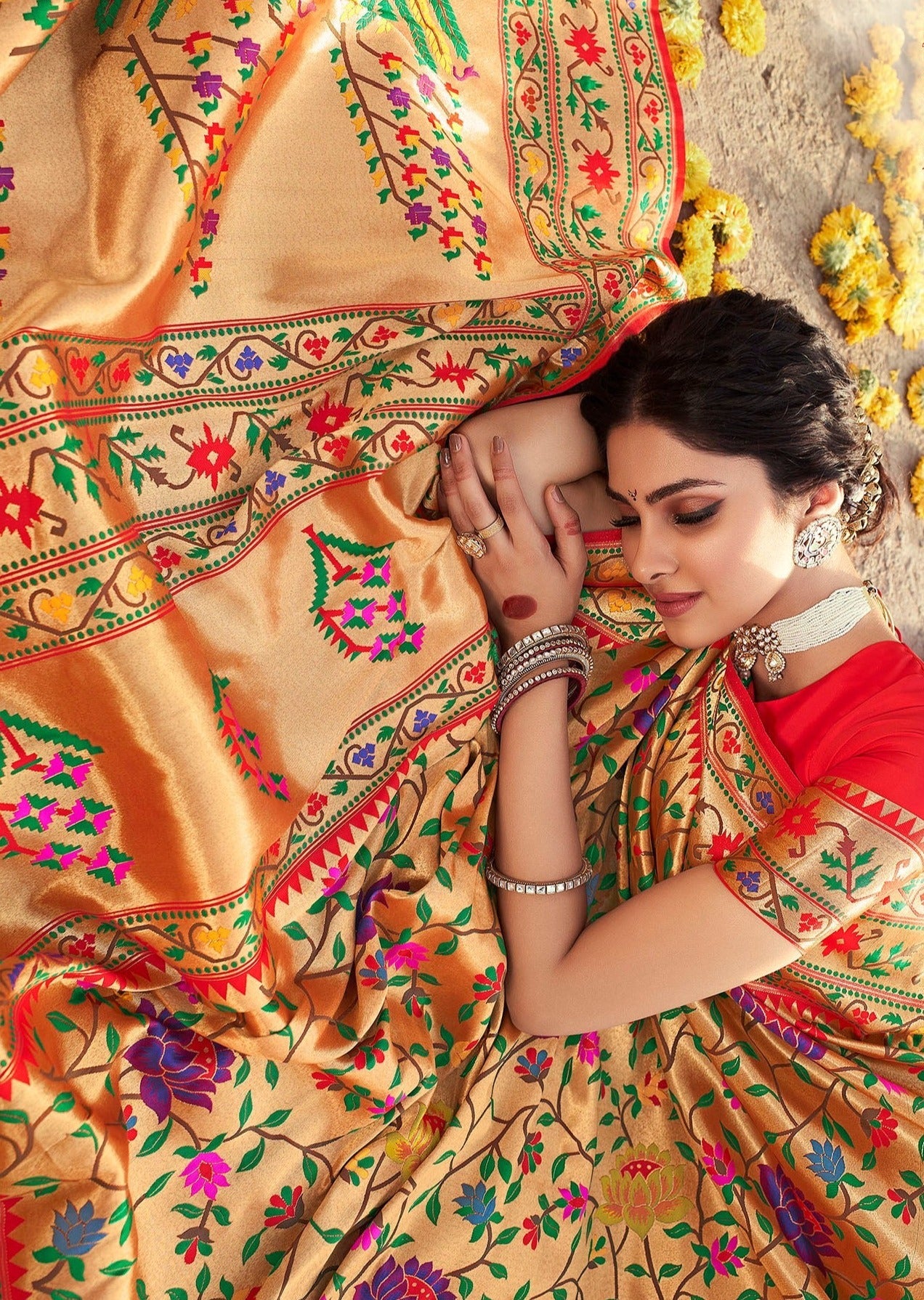 Pure Handloom Paithani Silk Red & Golden Wedding Saree (Pre-order)