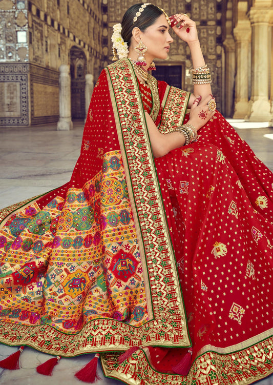 Banarasi Patola Silk Scarlet Red Bridal Saree