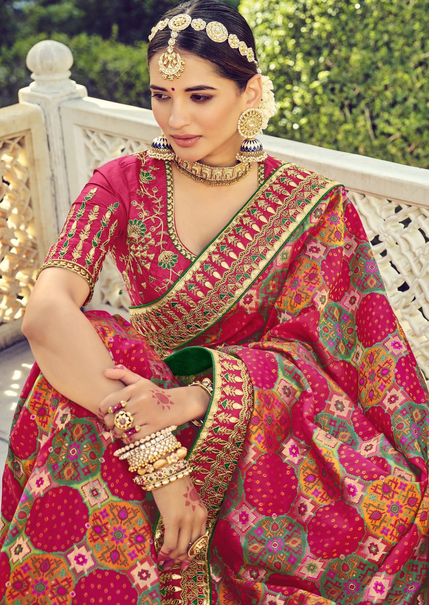 Bandhani Sarees for Bride in Red Colour