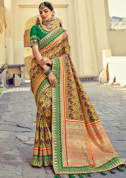 Double Ikkat Patan Patola Silk Yellow Bridal Saree