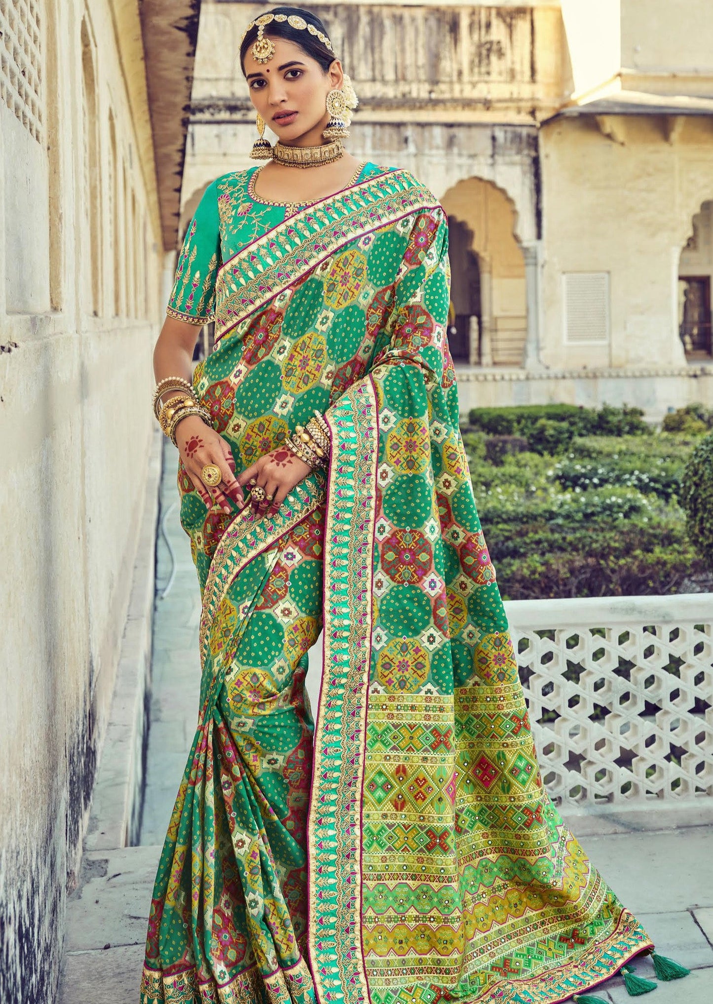 Banarasi Patola Silk Emerald Green Bridal Saree