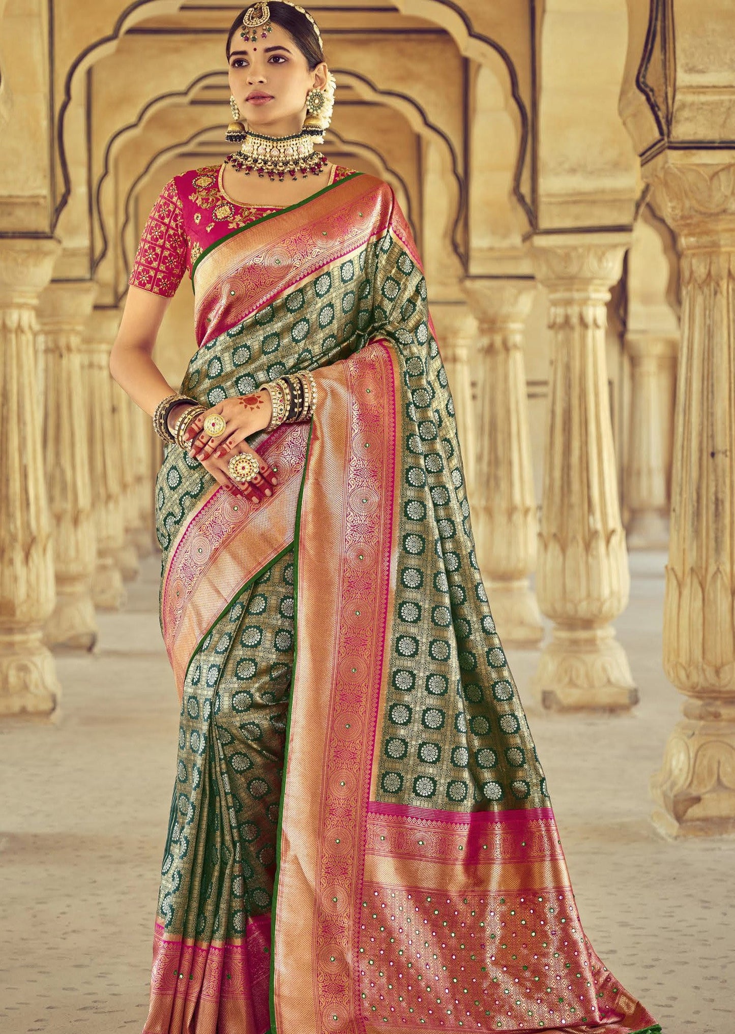 Banarasi Patola Silk Dark Green Bridal Saree