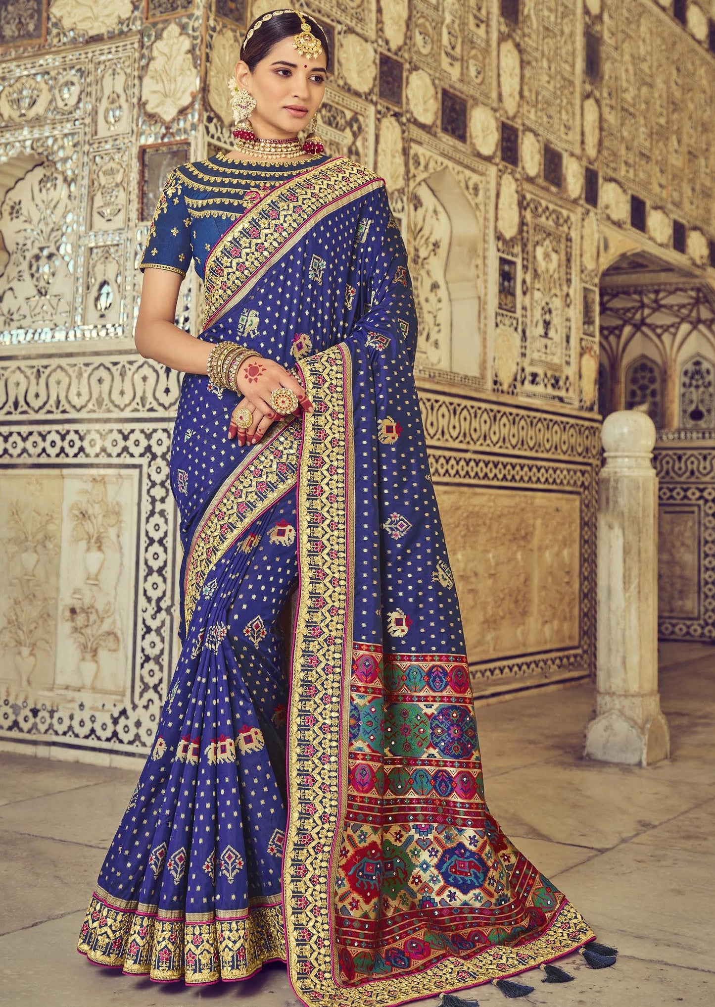 Banarasi Patola Silk Indigo Blue Bridal Saree