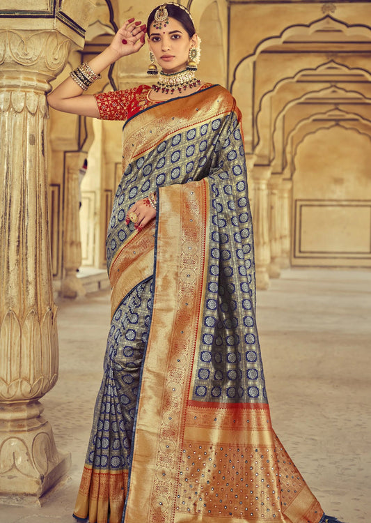 Banarasi Patola Silk Blue Bridal Brocade Saree