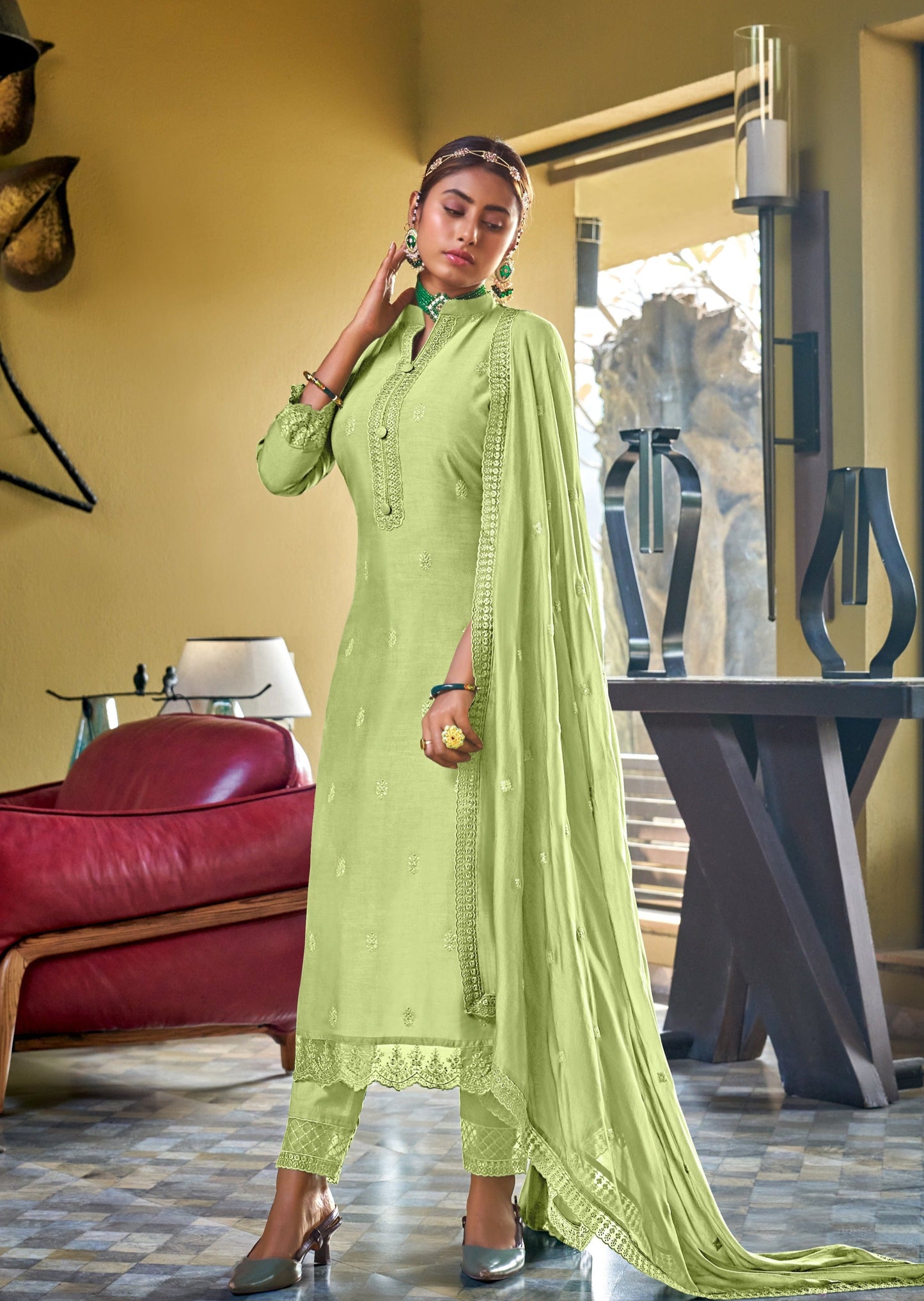 Pure Muslin Green Salwar Suit