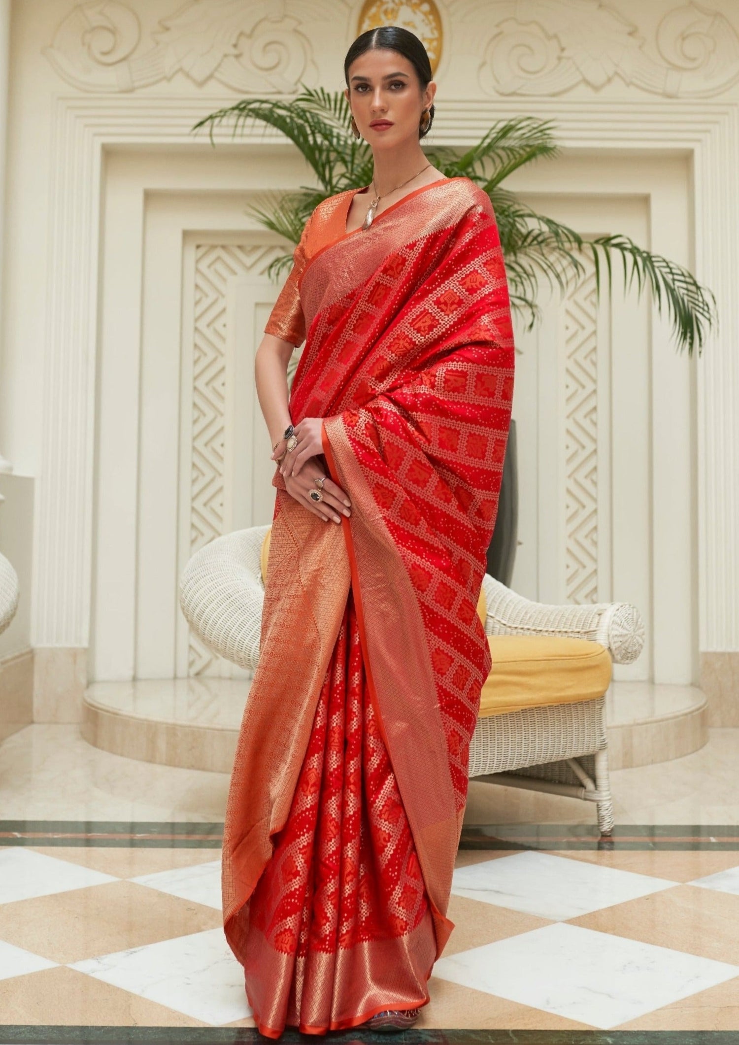 Designer bandhej patola silk red saree online for wedding.