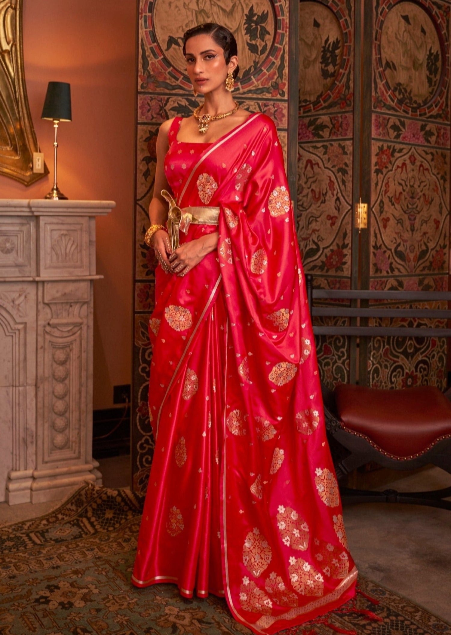 Handloom banarasi satin silk red sarees online usa shopping with price.