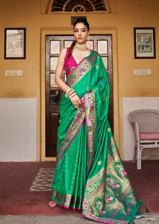 Pure Silk Weaving Green Saree