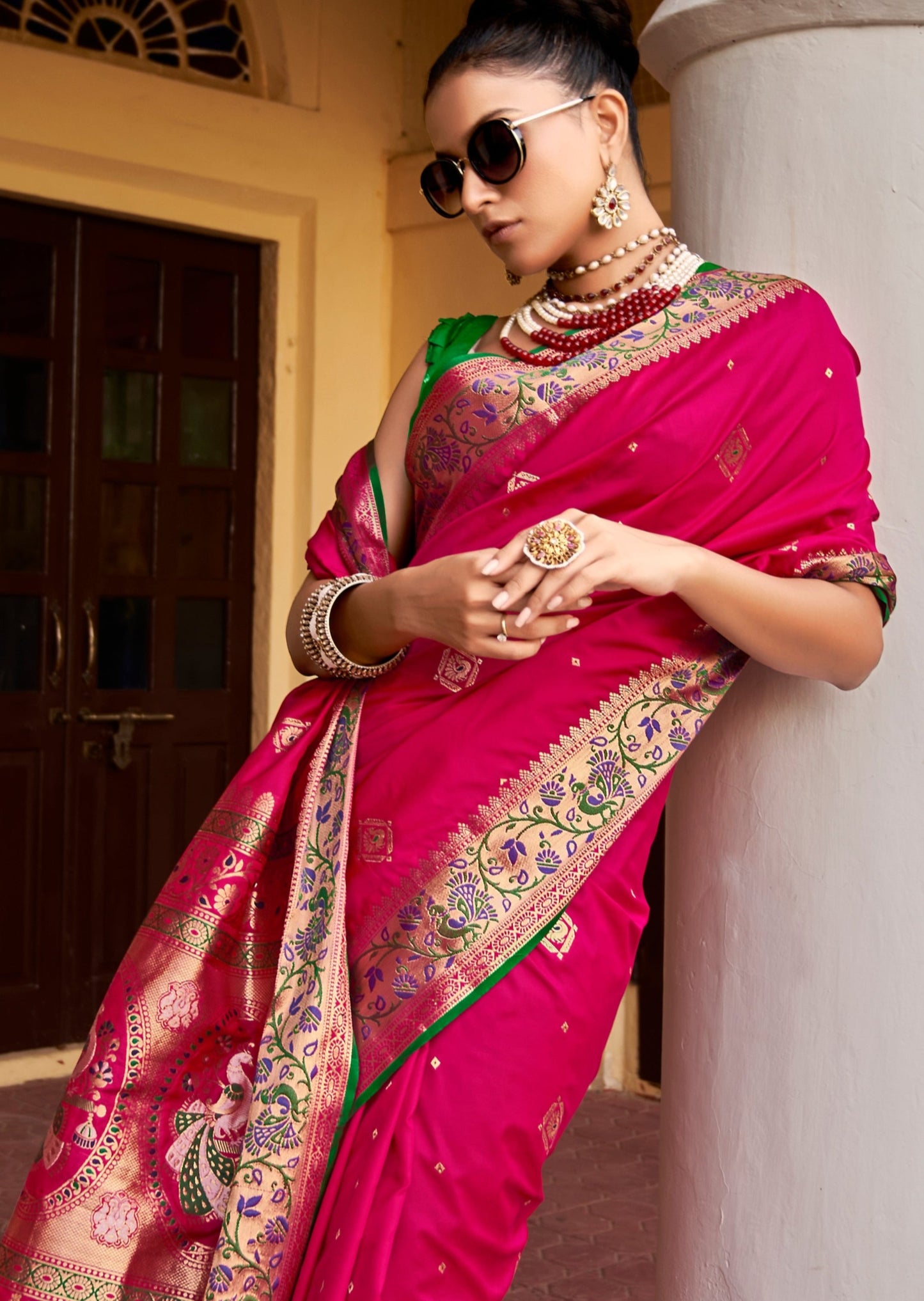 Pure Silk Weaving Pink Saree