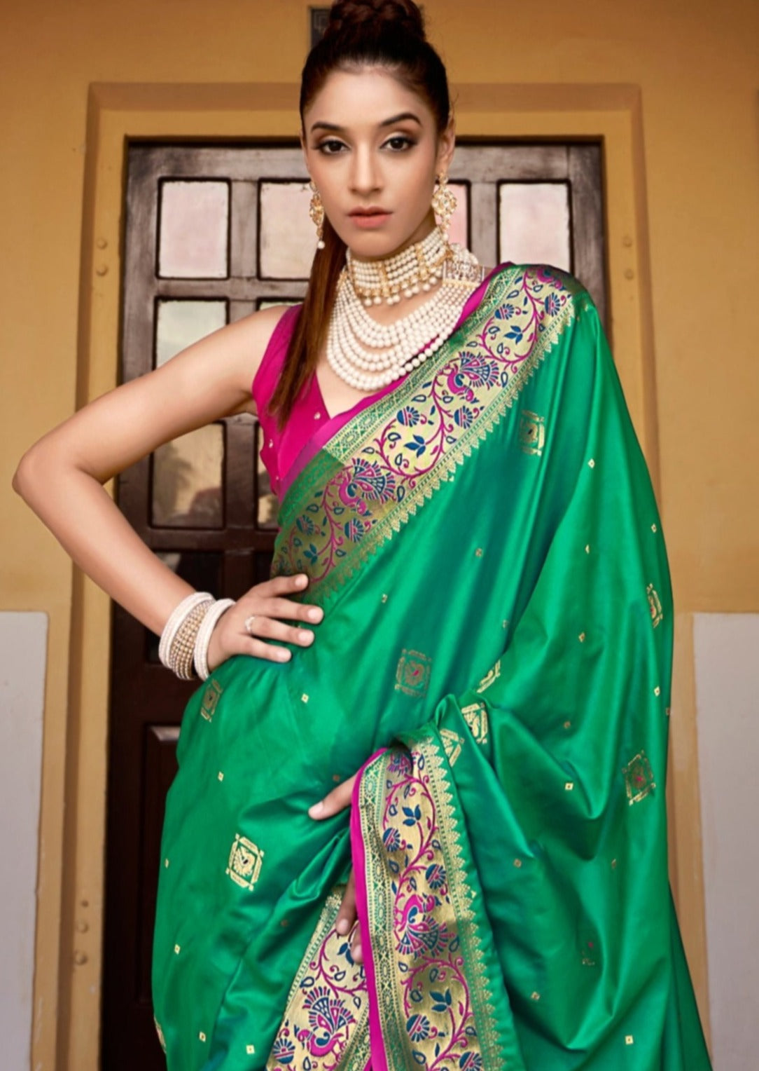 Pure Silk Weaving Green Saree