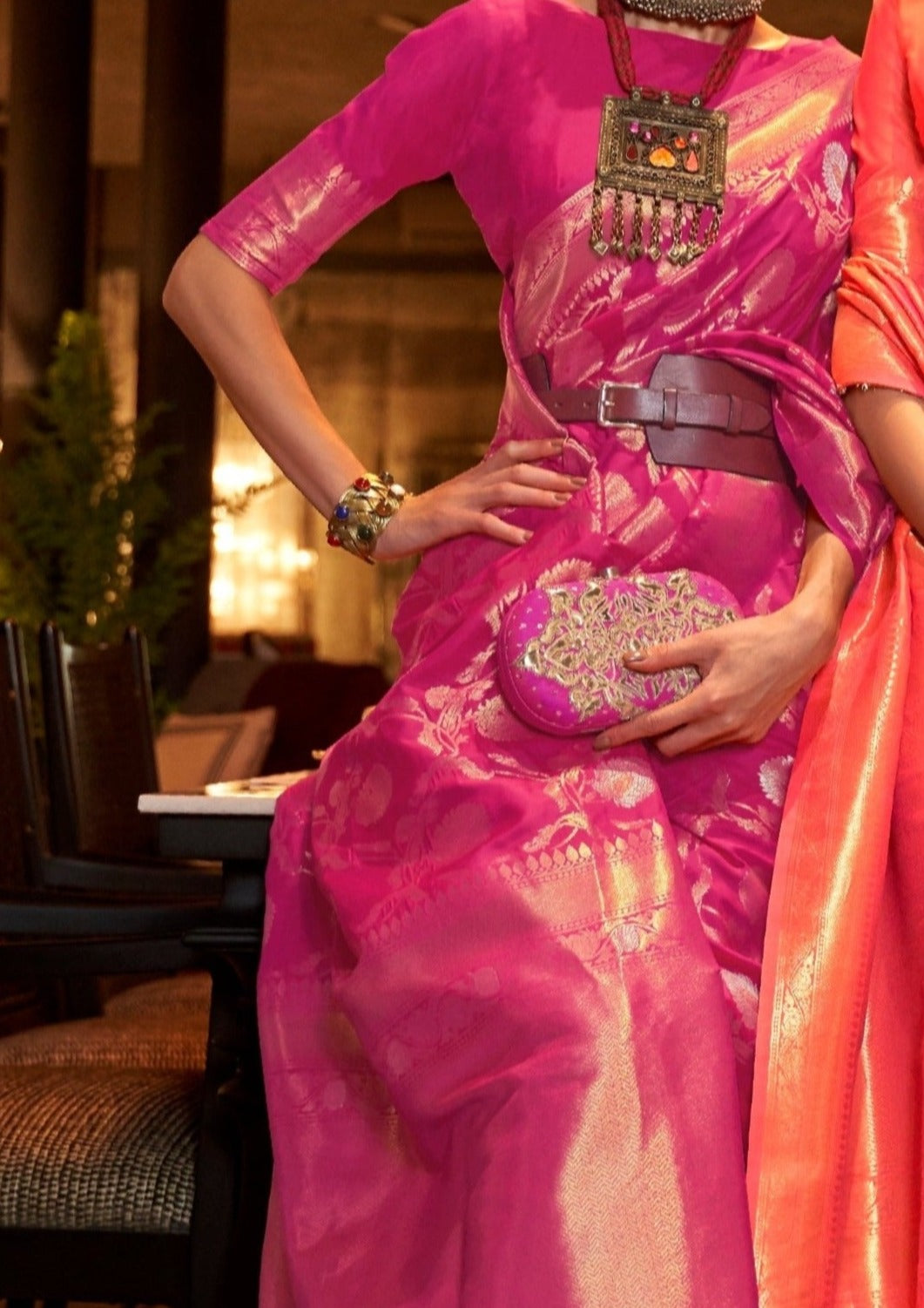 Bridal Banarasi Silk Pink Handloom Saree