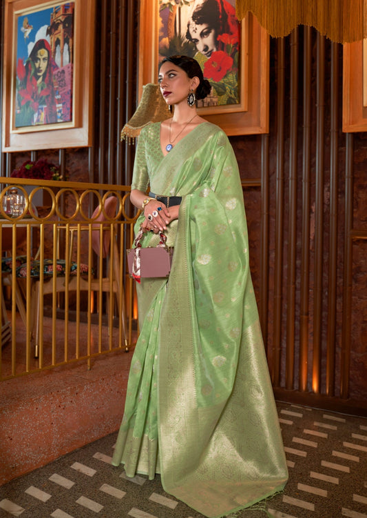 Handloom Tussar Silk Green Saree